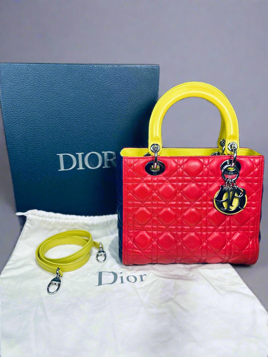 Christian Dior Tri-Color Quilted Lambskin Medium Lady Dior