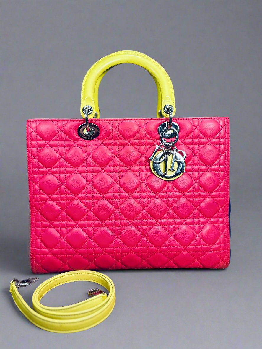 Christian Dior Tri-Color Quilted Lambskin Large Lady Dior