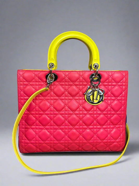 Christian Dior Tri-Color Quilted Lambskin Large Lady Dior