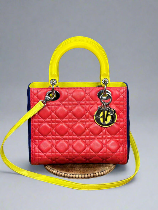 Christian Dior Tri-Color Quilted Lambskin Medium Lady Dior