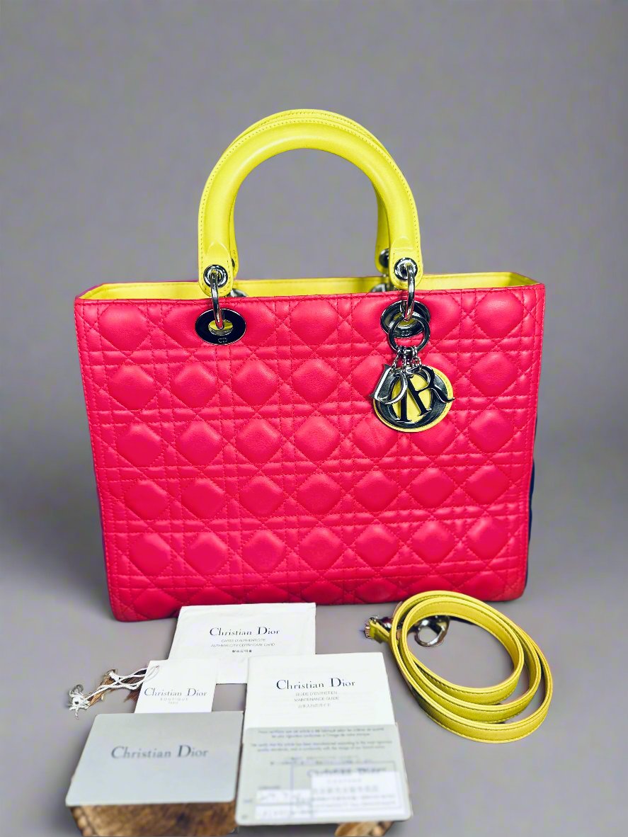 Christian Dior Tri-Color Quilted Lambskin Large Lady Dior